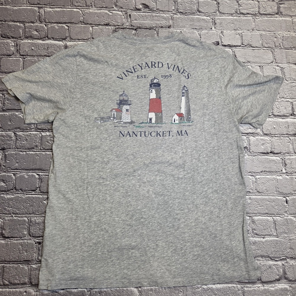 Vineyard Vines Nantucket Beach Shirt Men's Large Gray Summer Lighthouse